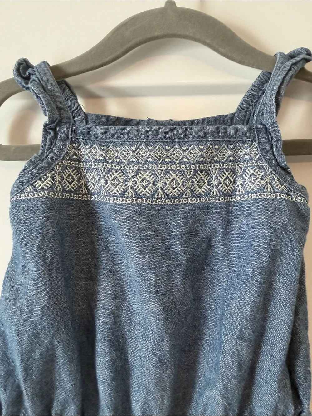 Carter's Blue Denim-Look Romper with White Bow